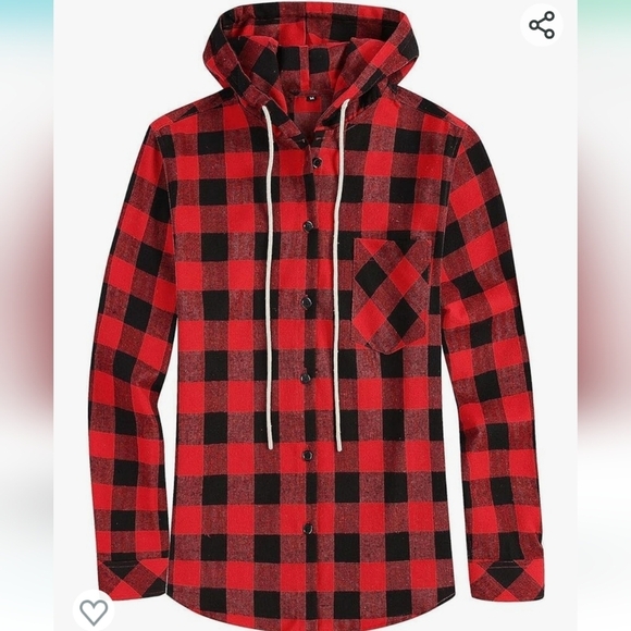 Souactimuy Red Plaid Flannel Hoodie Shacket Pocket Long Sleeve Button Down SZ XL - Picture 1 of 7
